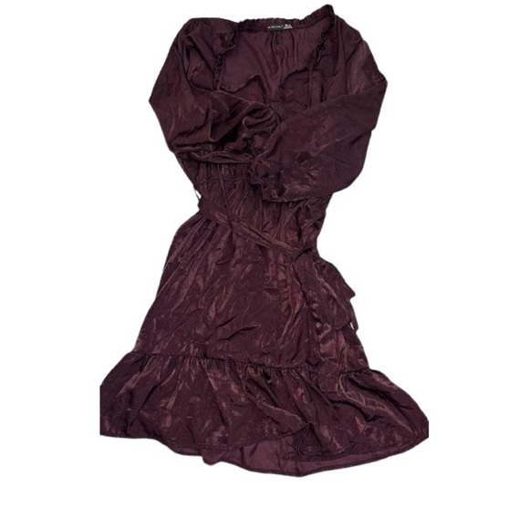 Black Tape Womens Tie Blouson Sleeve Above The Knee Cocktail Waist Dress,Plum,0X - Picture 3 of 4